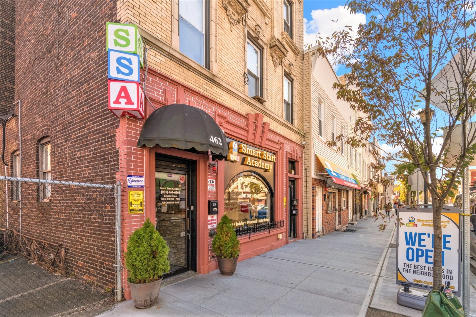 Smart Start Academy at 462 Central Ave with block letter sign and awning entrance